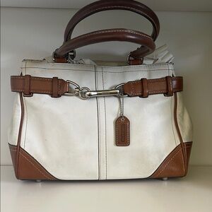 Coach White and Brown Satchel with Classic Design